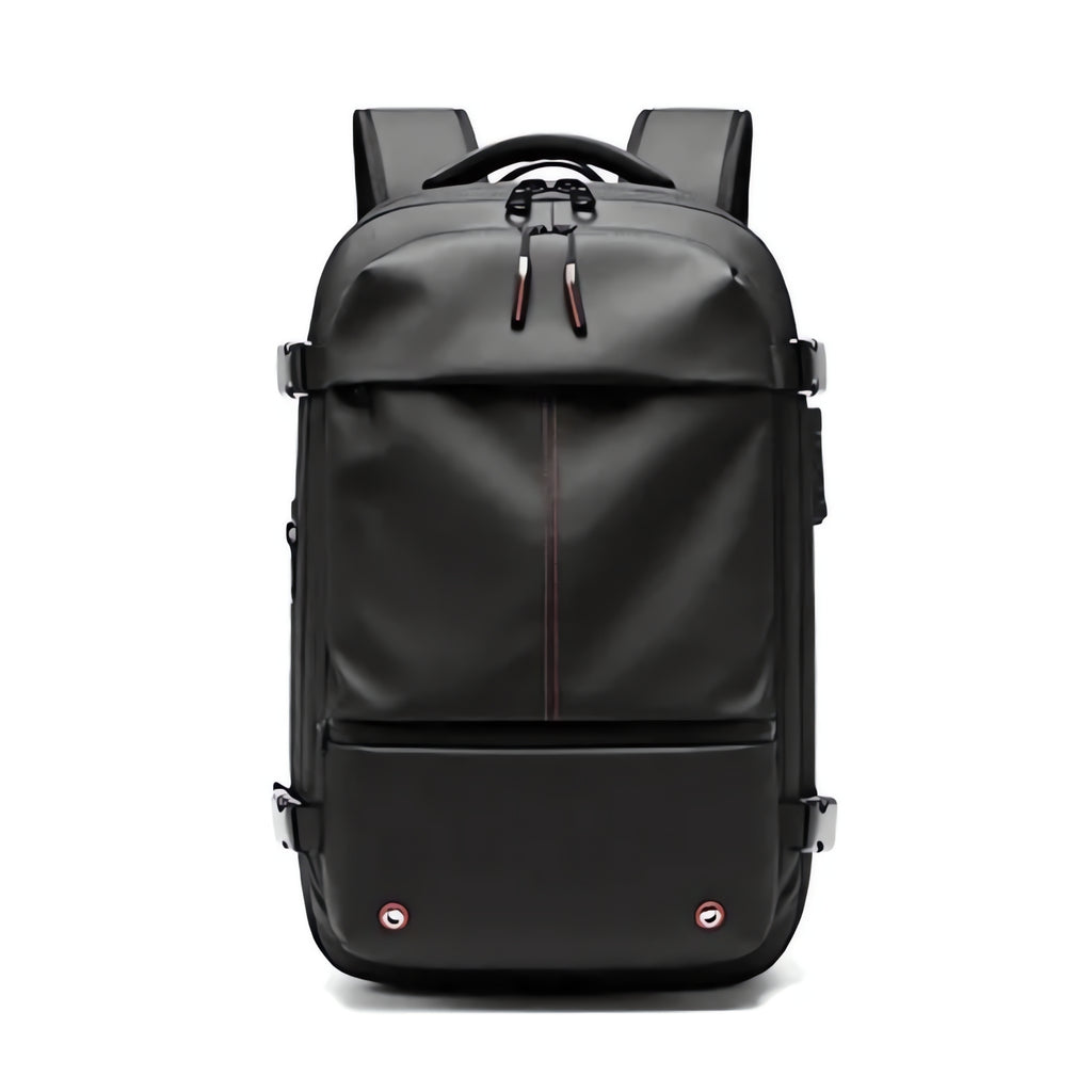 Black backpack on a white background