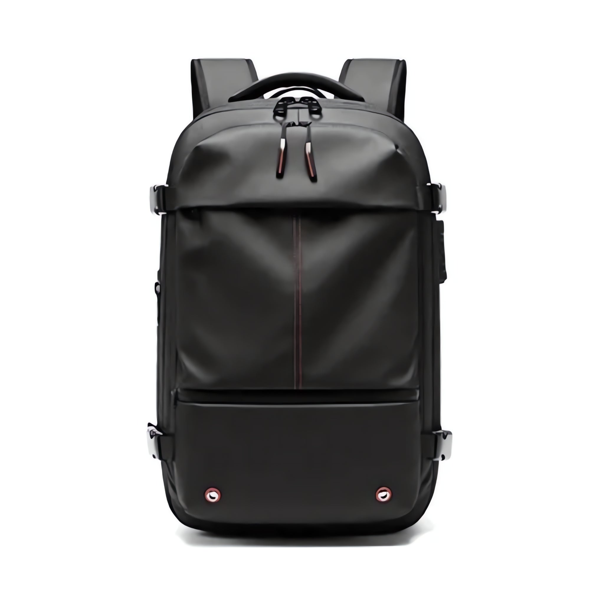 Black backpack on a white background