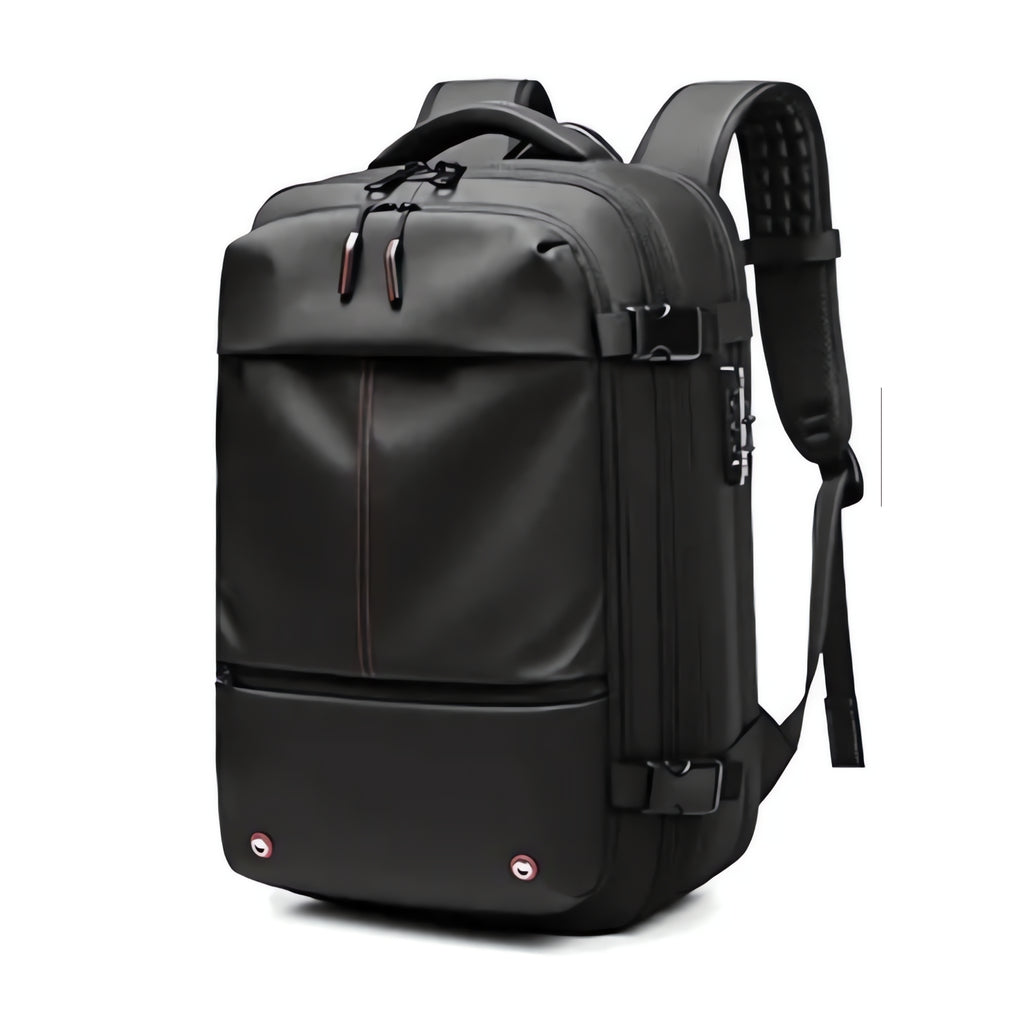 Black backpack on a white background