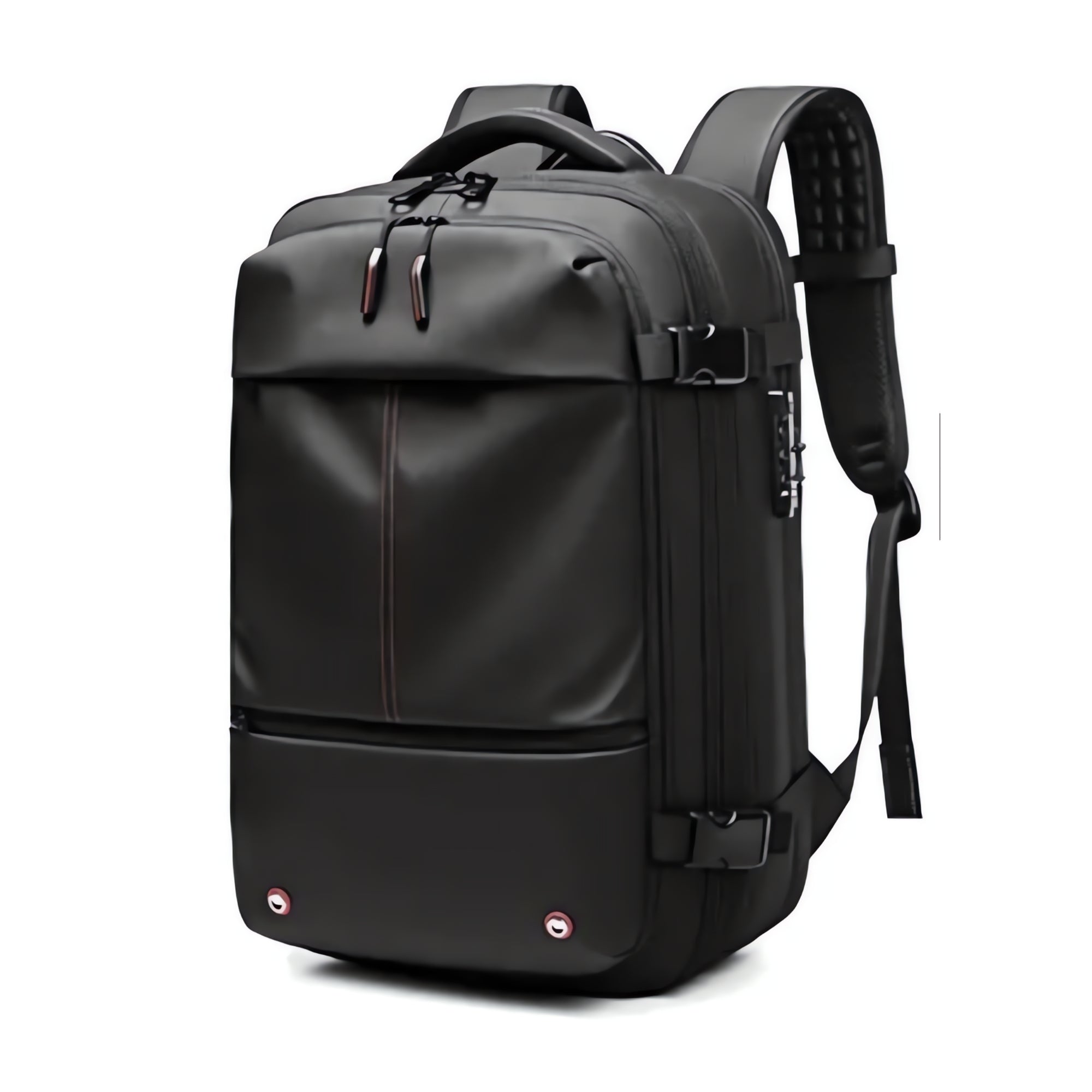 Black backpack on a white background