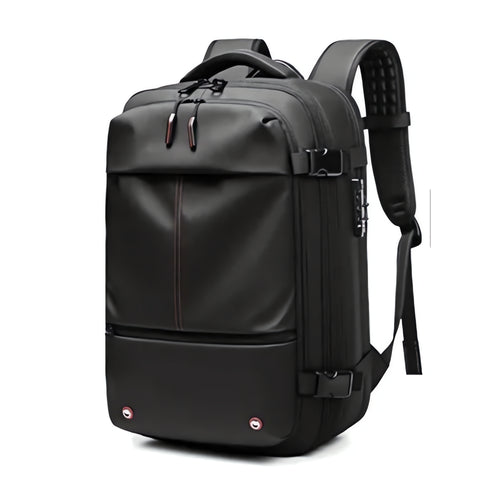 Black backpack on a white background