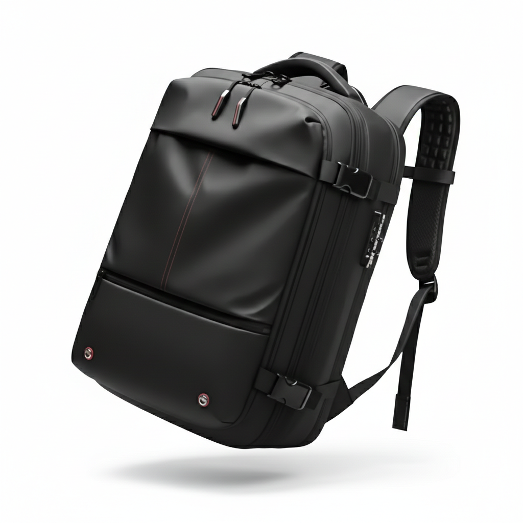 Black backpack on a white background