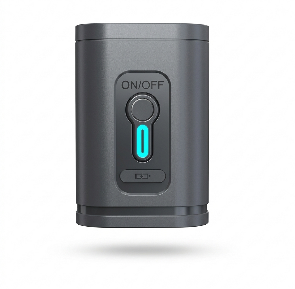 Gray electronic vacuum device with on/off switch on a white background