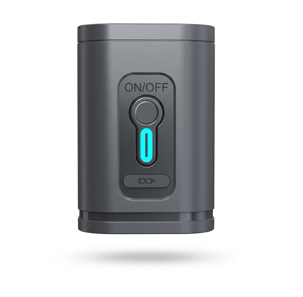 Gray electronic vacuum device with on/off switch on a white background